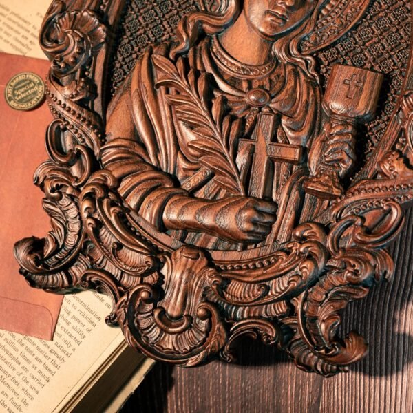Saint Barbara Artillery Wood Carving Patron Saint Religious Mural Home Interior Wall Decor Relief Wooden Gift