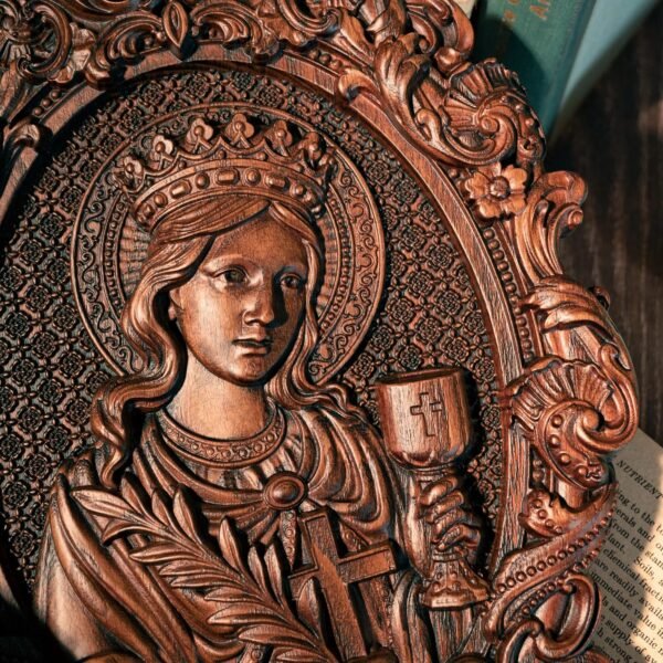 Saint Barbara Artillery Wood Carving Patron Saint Religious Mural Home Interior Wall Decor Relief Wooden Gift