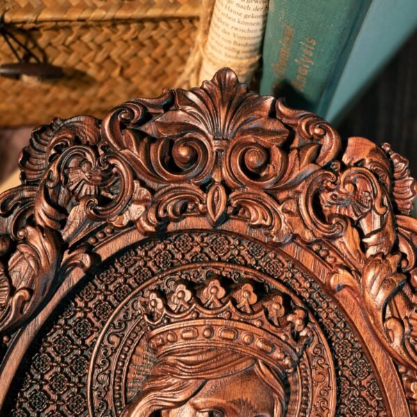 Saint Barbara Artillery Wood Carving Patron Saint Religious Mural Home Interior Wall Decor Relief Wooden Gift