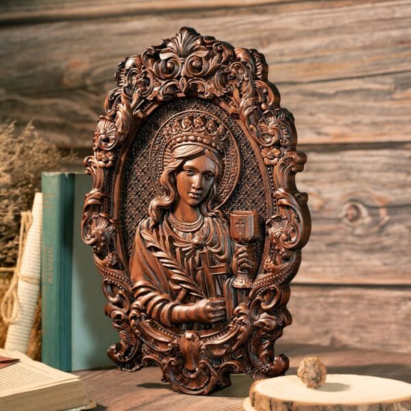Saint Barbara Artillery Wood Carving Patron Saint Religious Mural Home Interior Wall Decor Relief Wooden Gift