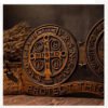 Saint Benedict Medal Beech Wood Carving Home Decoration Sage Religious Crafts Christmas Figures Desktop Decor