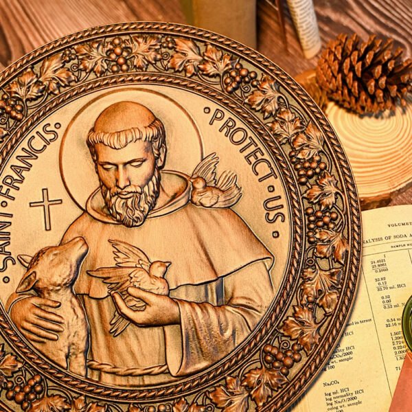 Saint Francis - religious figure icon decorative ornaments, wooden crafts, natural solid wood, home wood carving gifts