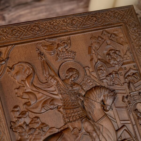 Saint George and the Dragon Wood Carved Religious Image Wall Decor, Mural Ornament, Protective Saints, Christian Soldier Gift