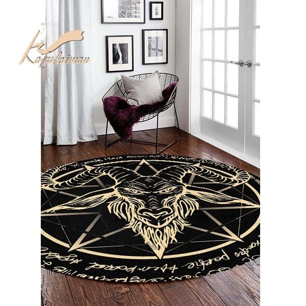 Satanic Cat Round Rug Goat Impaled Throne Area Carpet Bath Mat Black Rug Living Room Home Decoration circle rug