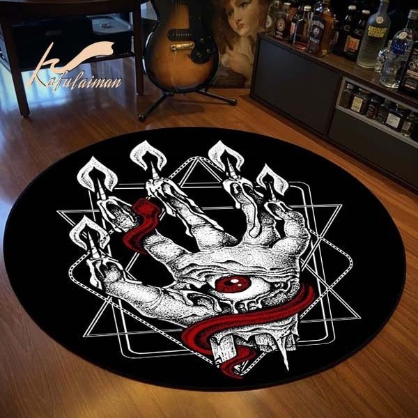Satanic Cat Round Rug Goat Impaled Throne Area Carpet Bath Mat Black Rug Living Room Home Decoration circle rug