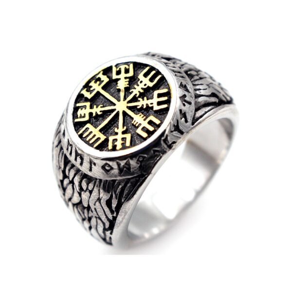 Vintage  Compass Nordic Viking Axe Ring Male Norse Mythology Jewelry