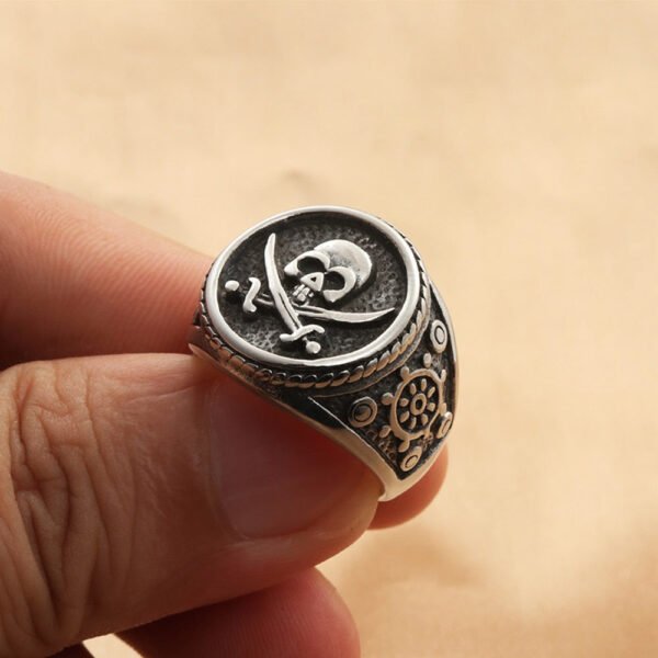 Vintage Viking Stamp Double Knife Skull Ring
