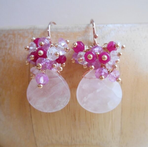 Seafoam Chalcedony Seed Pearl Earrings Handmade Gold Dangle Earrings with Pearl Clusters