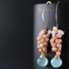 Seafoam Chalcedony Seed Pearl Earrings Handmade Gold Dangle Earrings with Pearl Clusters
