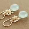 Seafoam Chalcedony Seed Pearl Earrings Handmade Gold Dangle Earrings with Pearl Clusters