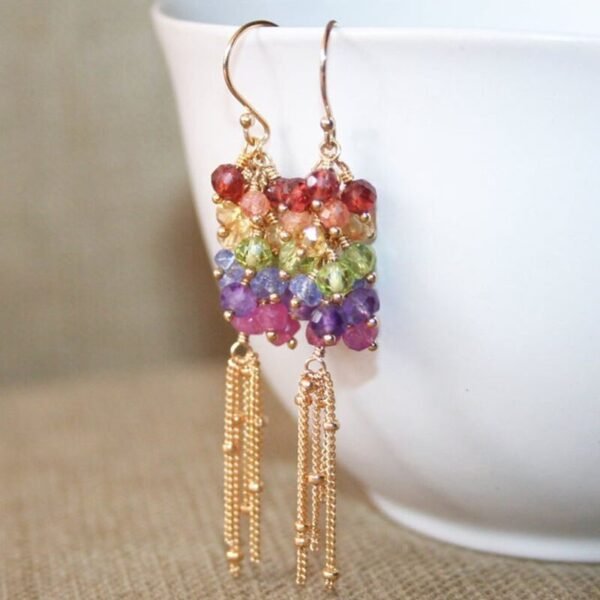 Seafoam Chalcedony Seed Pearl Earrings Handmade Gold Dangle Earrings with Pearl Clusters