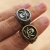 Vintage Viking Stamp Double Knife Skull Ring