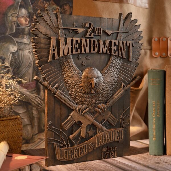 Second Amendment Solid Wood Carved Vintage Decor Home Room Interior Wall Hanging Patriotic Army Gift Free Shipping