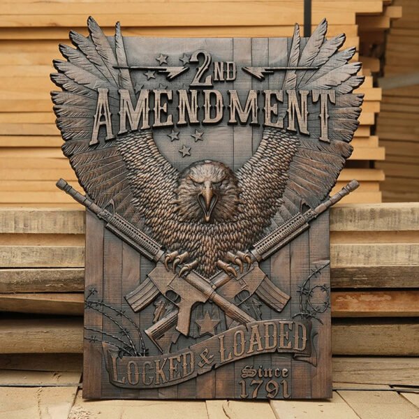 Second Amendment Solid Wood Carved Vintage Decor Home Room Interior Wall Hanging Patriotic Army Gift Free Shipping