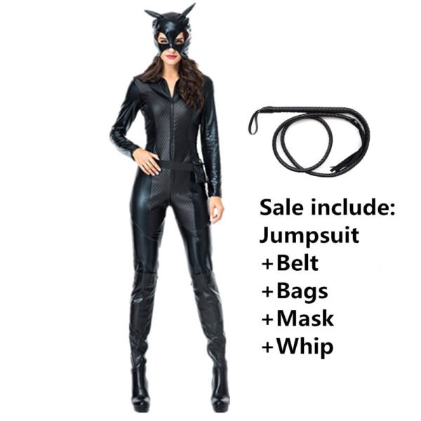 Halloween Costume For Women Cat Suits Sexy Jumpsuit with Whip And Cat Mask Leather Cosplay Uniform Nightclub Party Bodysuit