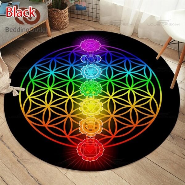 Seven Chakra Large-area Decorative Carpet Round Flower Of Life Flannel Carpet Modern Home Living Room Floor Mats Bedroom Rug - Rug