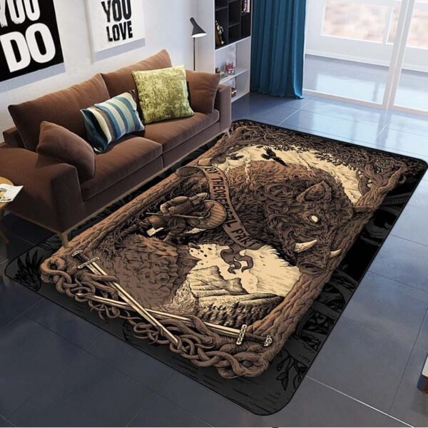 Viking Odin Wolf Rug Viking Norse Mythology Large Rugs Area Rug Comfortable Carpet Floor Mat Rugs for Bedroom Printed Mat Decor