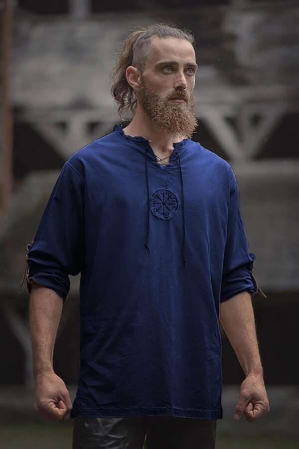 Medieval Viking Pirate Linen Top Shirt Costume Renaissance Mens Nordic Retro T-shirt Beard Cosplay Tee Lace-Up For Adult Belted