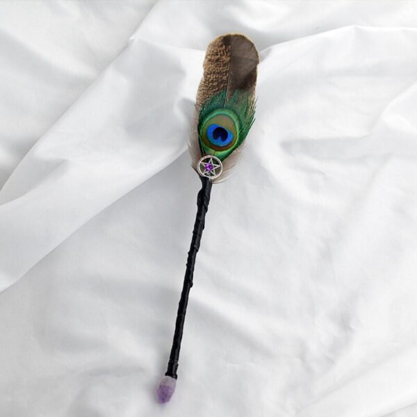 Shaman Smudging Ceremony Feather Wand Witch Brooms Spiritual Totem Smudge feather fan Magic Wicca Altar Shamanic tools