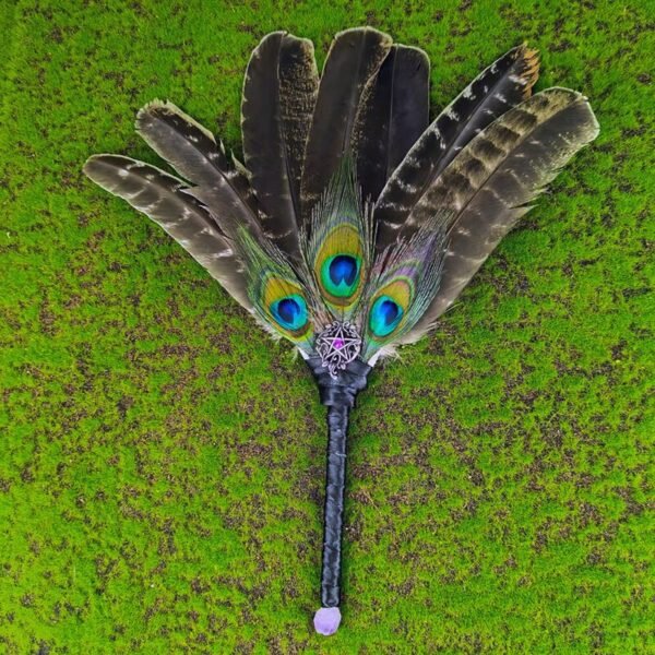 Shaman Smudging Ceremony Feather Wand Witch Brooms Spiritual Totem Smudge feather fan Magic Wicca Altar Shamanic tools