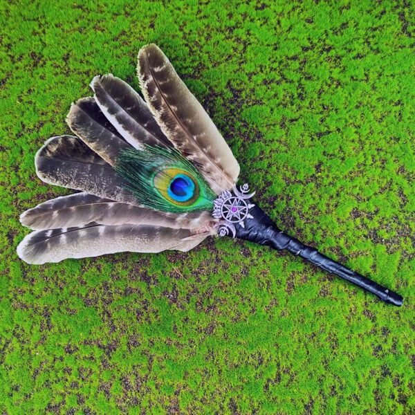 Shaman Smudging Ceremony Feather Wand Witch Brooms Spiritual Totem Smudge feather fan Magic Wicca Altar Shamanic tools