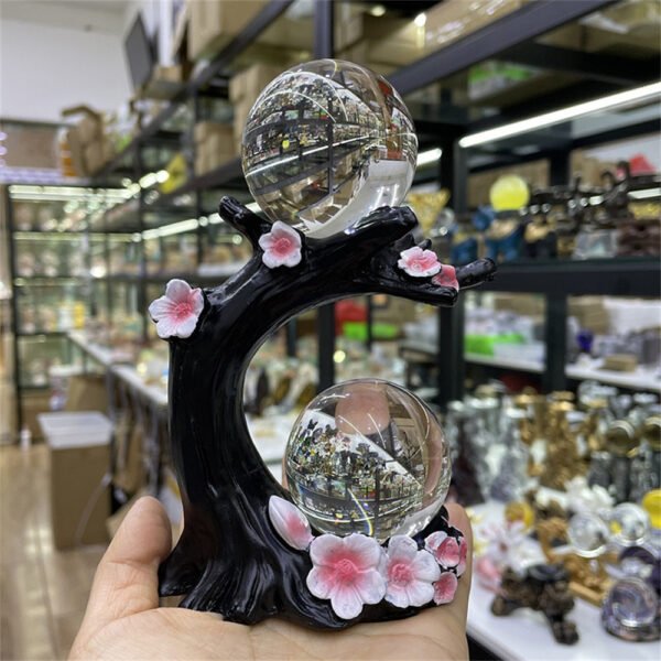 Sika Deer Statue Under Plum Tree Resin Crafts Home Decoration Ornaments Crystal Ball Base Sphere Display Stand Photography Props