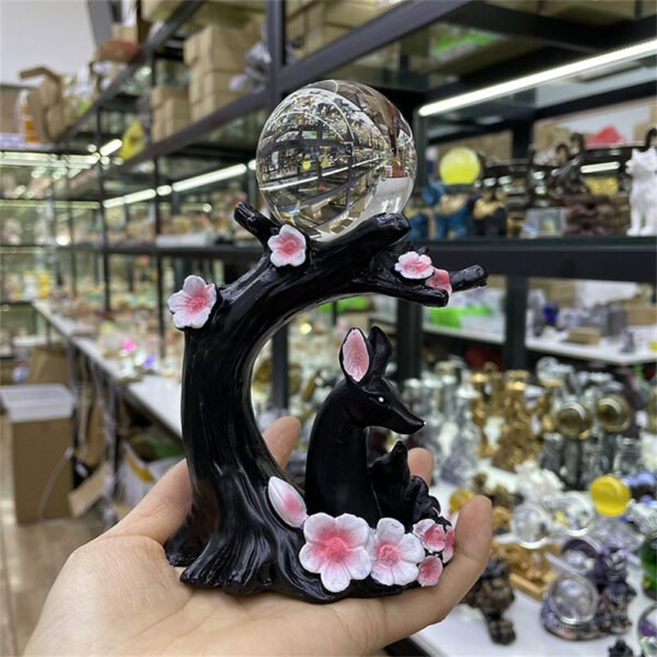 Sika Deer Statue Under Plum Tree Resin Crafts Home Decoration Ornaments Crystal Ball Base Sphere Display Stand Photography Props