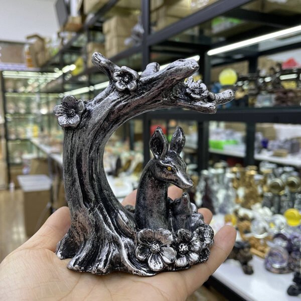 Sika Deer Statue Under Plum Tree Resin Crafts Home Decoration Ornaments Crystal Ball Base Sphere Display Stand Photography Props