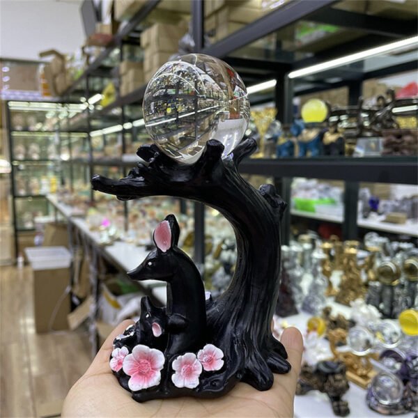 Sika Deer Statue Under Plum Tree Resin Crafts Home Decoration Ornaments Crystal Ball Base Sphere Display Stand Photography Props