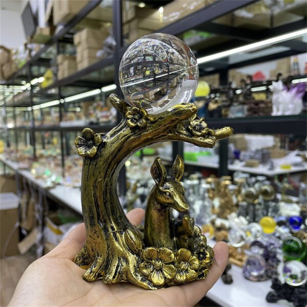 Sika Deer Statue Under Plum Tree Resin Crafts Home Decoration Ornaments Crystal Ball Base Sphere Display Stand Photography Props
