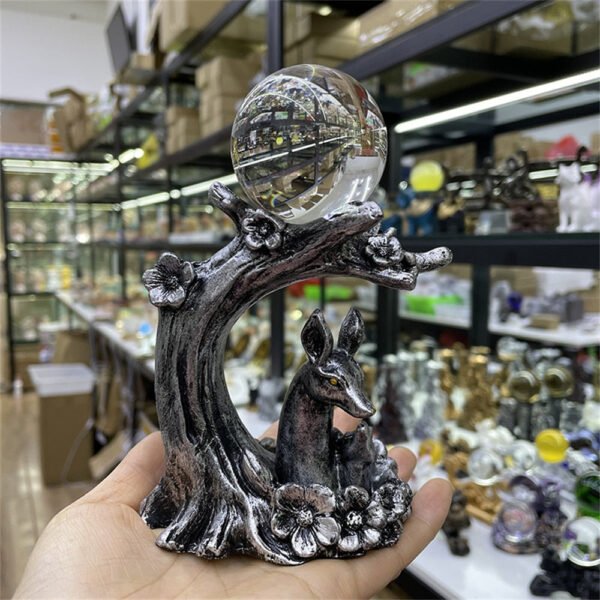 Sika Deer Statue Under Plum Tree Resin Crafts Home Decoration Ornaments Crystal Ball Base Sphere Display Stand Photography Props