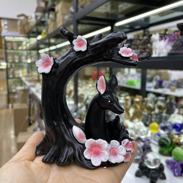 Sika Deer Statue Under Plum Tree Resin Crafts Home Decoration Ornaments Crystal Ball Base Sphere Display Stand Photography Props