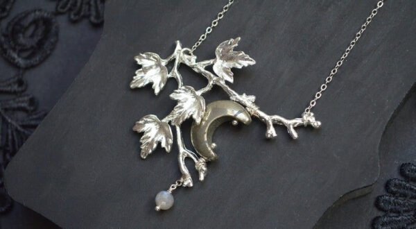 Silent Night -Crescent Moon Pyrite Necklace,Branch Pendant, Witchy Statement Necklace, Twig Elven Jewelry, Druid, Strega, Wiccan