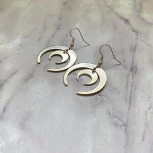Silver Colour Double Crescent Moon Earrings Textured Raw Brass Celestial Boho Hippie Jewelry Punk Women Gift Fashion 2021 New