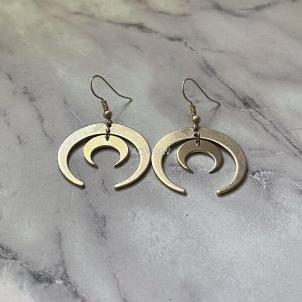 Silver Colour Double Crescent Moon Earrings Textured Raw Brass Celestial Boho Hippie Jewelry Punk Women Gift Fashion 2021 New