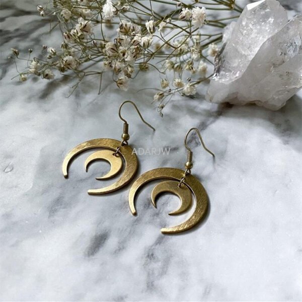 Silver Colour Double Crescent Moon Earrings Textured Raw Brass Celestial Boho Hippie Jewelry Punk Women Gift Fashion 2021 New