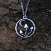 Silver Crescent Moon Mushroom Pendant Necklace Mushroom Plant Forest Nature Jewelry