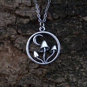 Silver-Crescent-Moon-Mushroom-Pendant-Necklace-Mushroom-Plant-Forest-Nature-Jewelry Silver Crescent Moon Mushroom Pendant Necklace Mushroom Plant Forest Nature Jewelry