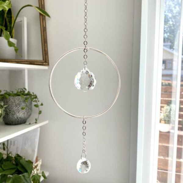 Silver Hoop Drop Crystal Suncatcher Rainbow Maker Window Hanging 12cm diameter ring Decoration gift