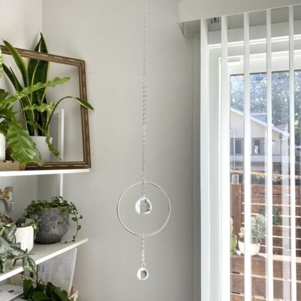 Silver Hoop Drop Crystal Suncatcher Rainbow Maker Window Hanging 12cm diameter ring Decoration gift