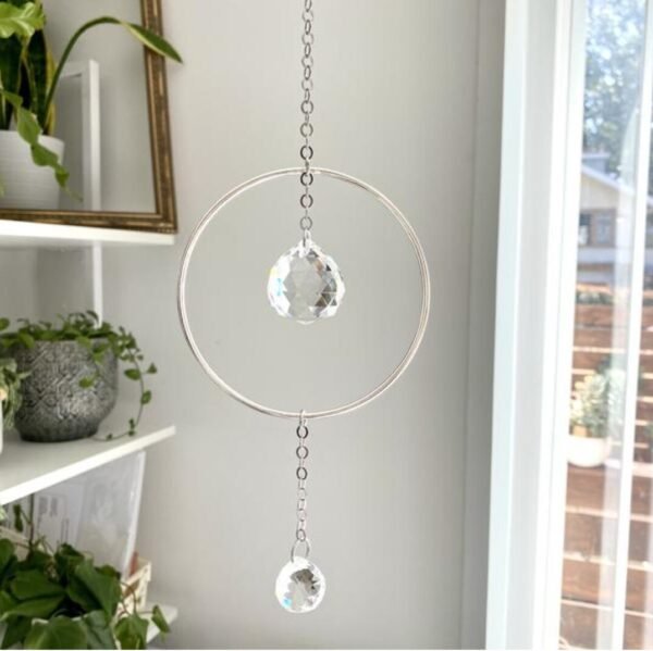 Silver Hoop Drop Crystal Suncatcher Rainbow Maker Window Hanging 12cm diameter ring Decoration gift