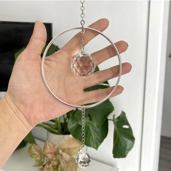 Silver Hoop Drop Crystal Suncatcher Rainbow Maker Window Hanging 12cm diameter ring Decoration gift
