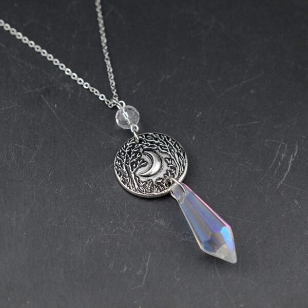 Silver Moon Crystal Pendant  Summer Bohemia Necklace