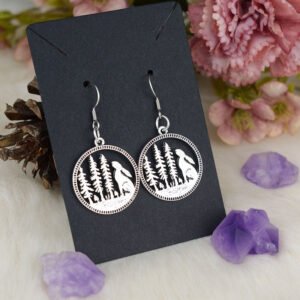 Silver Natural Pine Tree With Cute Rabbit Drop Earrings For Women
