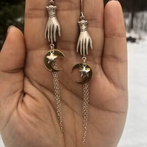 Silver Plated Celestial Victorian Hand Earrings,Celestial Earrings,Moon Charms,Star,Gift,gift for Wicca Lover,Whimsical Earrings
