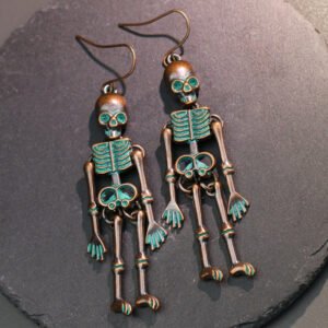 Silver Skull Dangle Earrings Gothic Skeleton Earrings for Gift