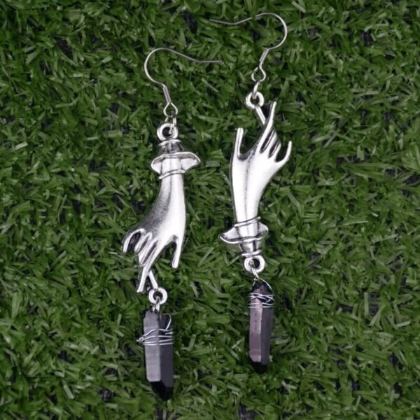 Silver Victorian Hand Crystal Quartz Earrings Hand Statement Earring Witchy Gothic Jewelry