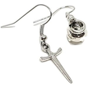 Silver plated Witchy Athame Dagger Earrings Gothic Drop Dangle Hook Earrings Pagan Witch Boho Asymmetrical Earrings