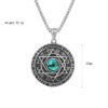 Viking Rune Evil Eye Stone Inlaid Round Pendant Necklace