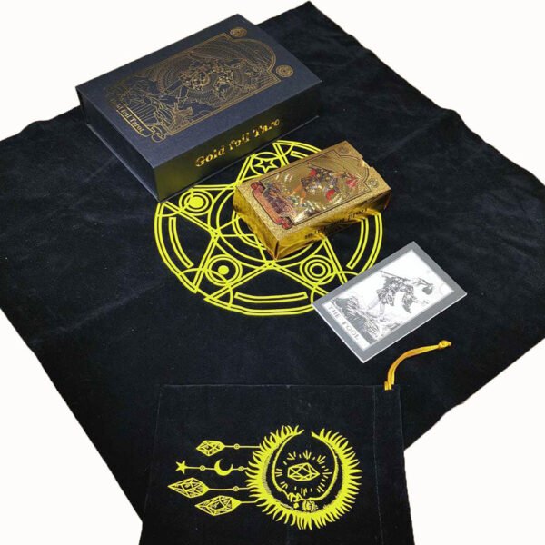 Six-pointed Star Divination Tarot Card Wooden Box Gift Box Pvc Gold Leaf Table Game Prediction Set Luxury Waterproof Belt Manual